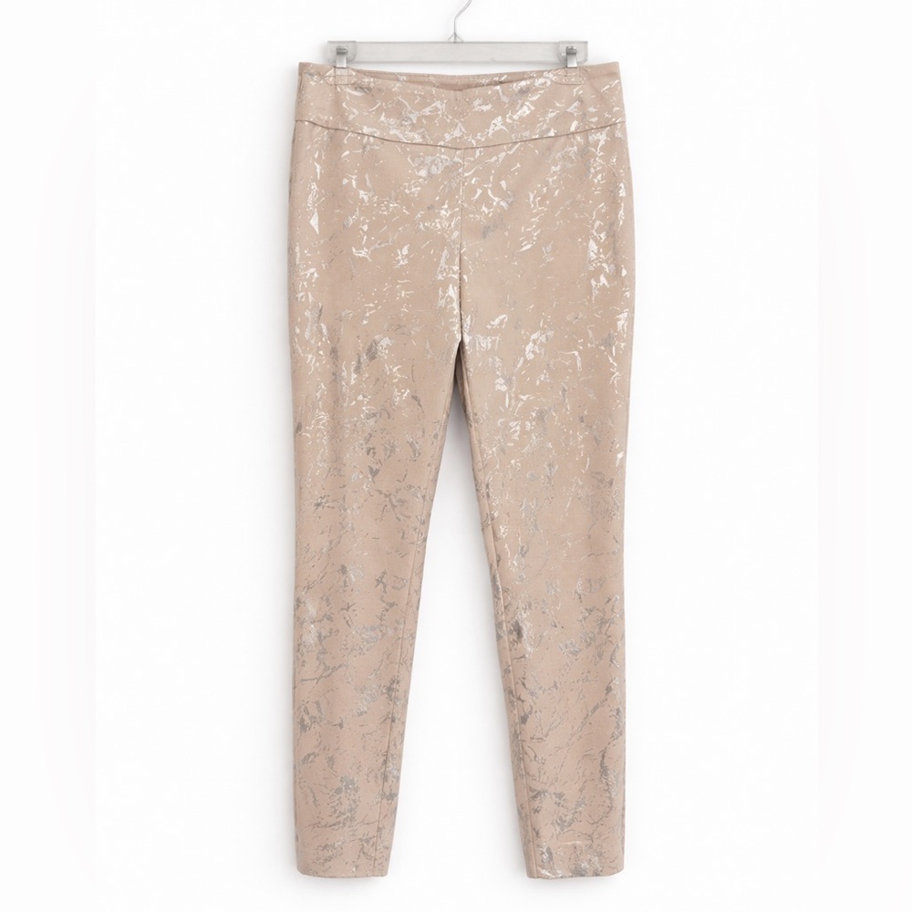 UP! Stone Petal Slit Mid Rise Ankle Pants Silver Print Size 8